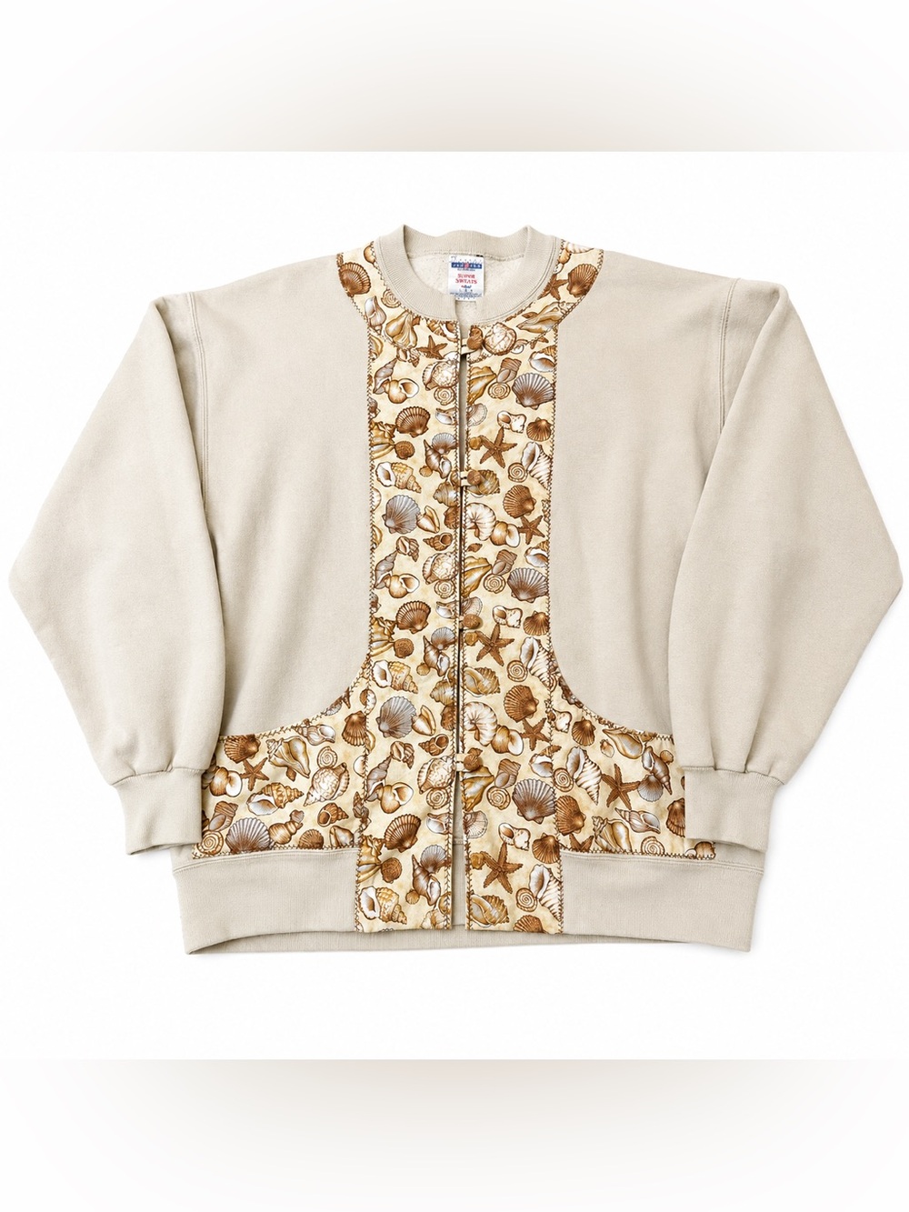 Vintage Jerzees Costal Grandma Seashell Starfish Cardigan Sweatshirt Jacket L